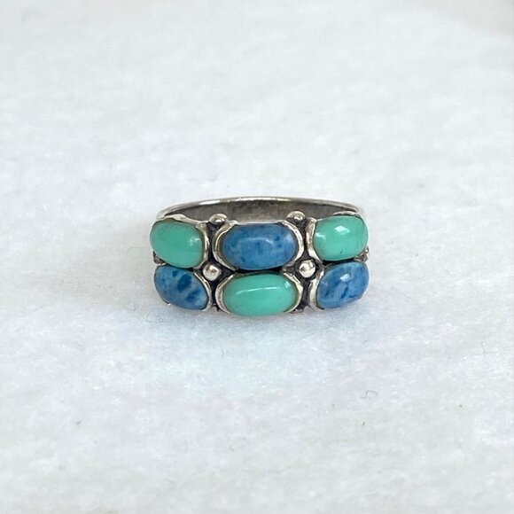 Premier Designs Sterling Silver 925 Simulated Turquoise Sodalite Band Ring 6.5 - Picture 5 of 16